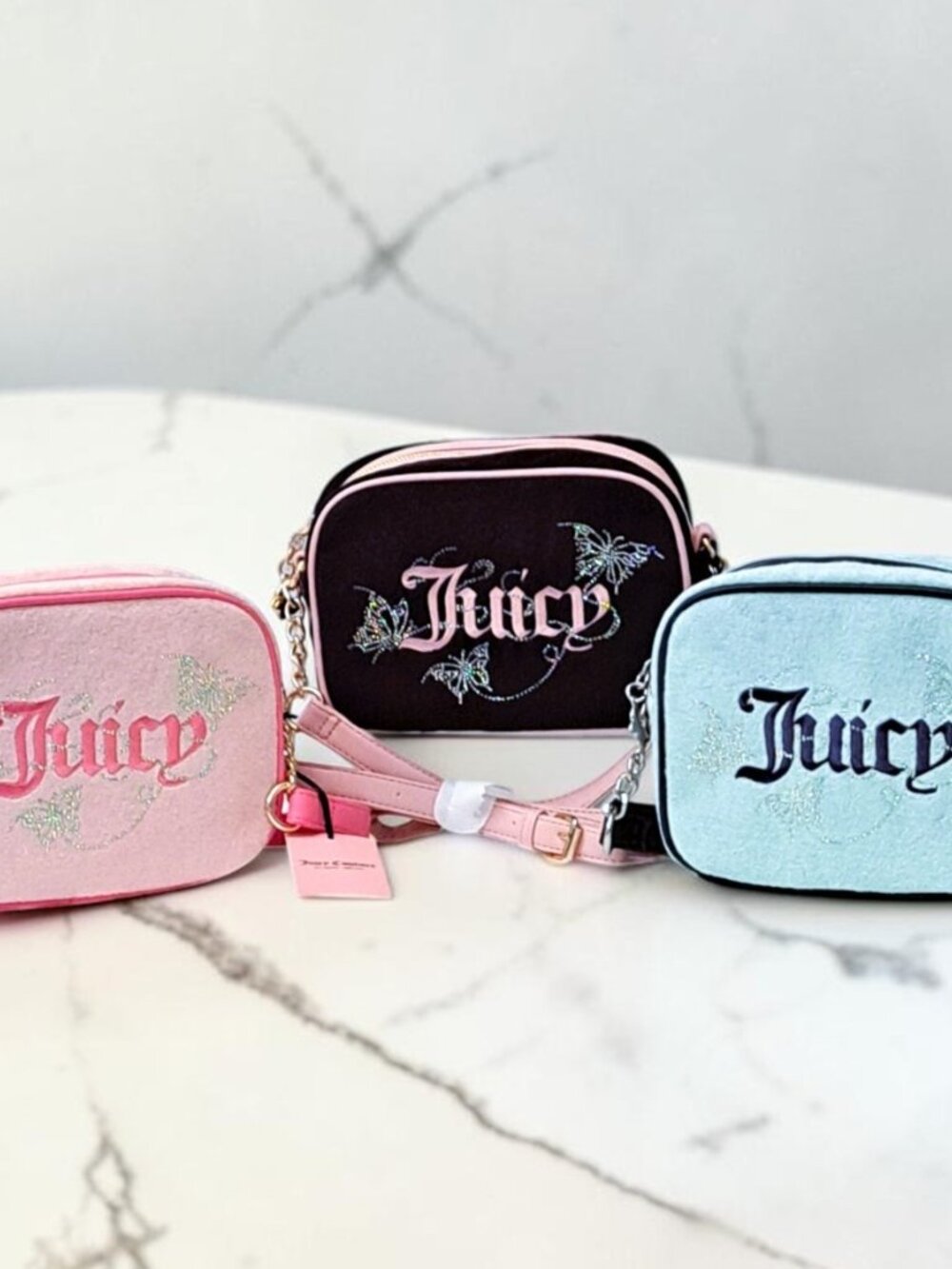 Juicy Couture Wingin It Camera Bag Bundle Set Pink/ Black/Blue NWT